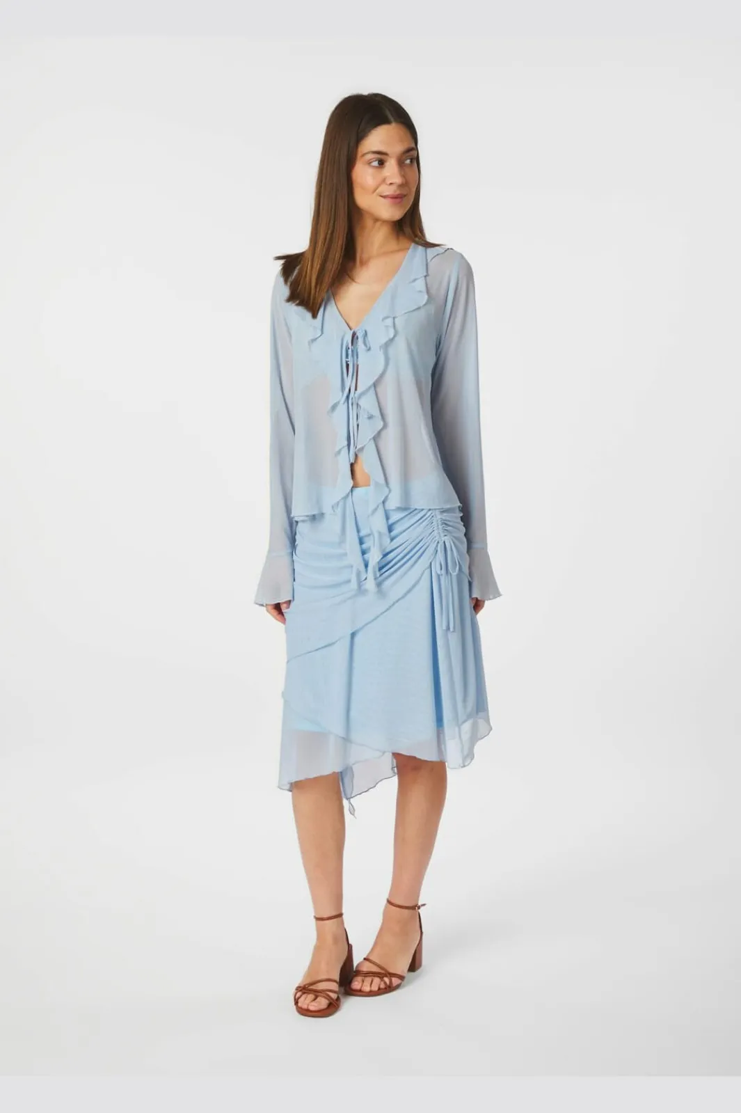 Clearance Neo Noir Saffron Asymmetric Mesh Skirt 165642 145