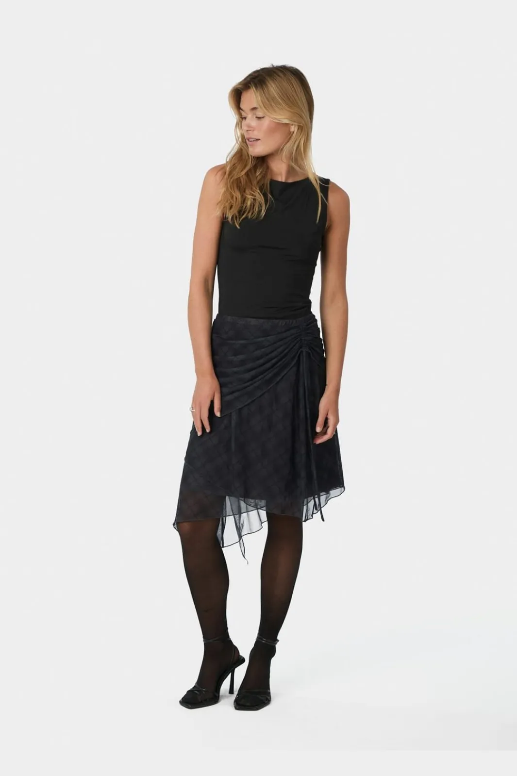 Neo Noir Saffron Check Mesh Skirt 167206 104