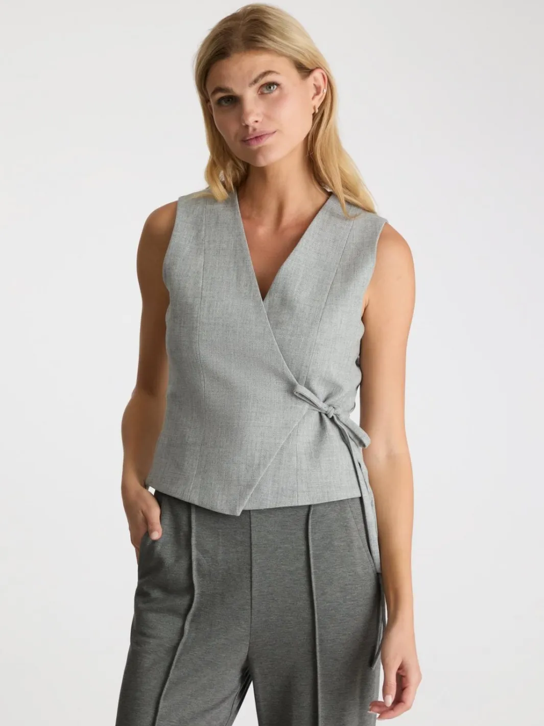 Sale Neo Noir Samara Wrap Waistcoat Grey Melange