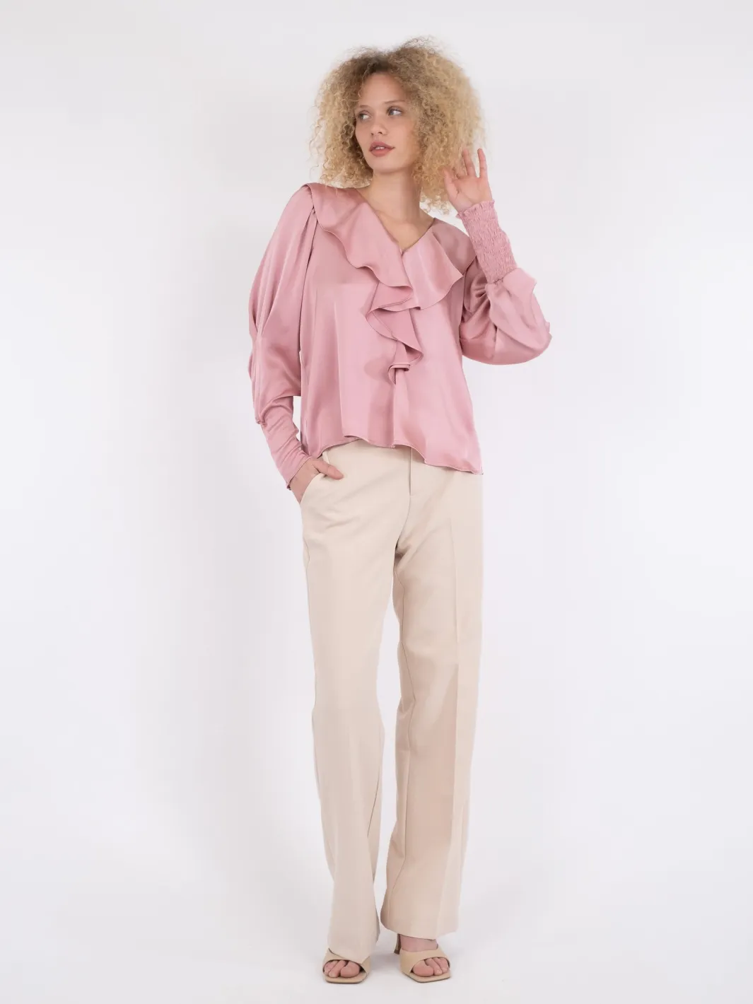 Discount Neo Noir Sandie Sateen Blouse Light Pink