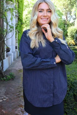 Hot Liberte Sara Ls Shirt 21223 Black White Pinstripe
