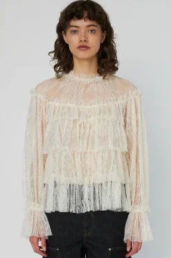Clearance Stella Nova Sheer Frill Lace Blousels54-2504 029 Creme
