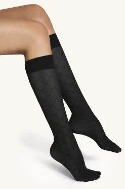 Hot Wolford Sheer Pattern Knee-highs34416 7005 Black