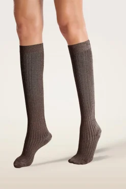 New Wolford Shimmer Rib Knee-highs34427 8294 Kokoa/silver