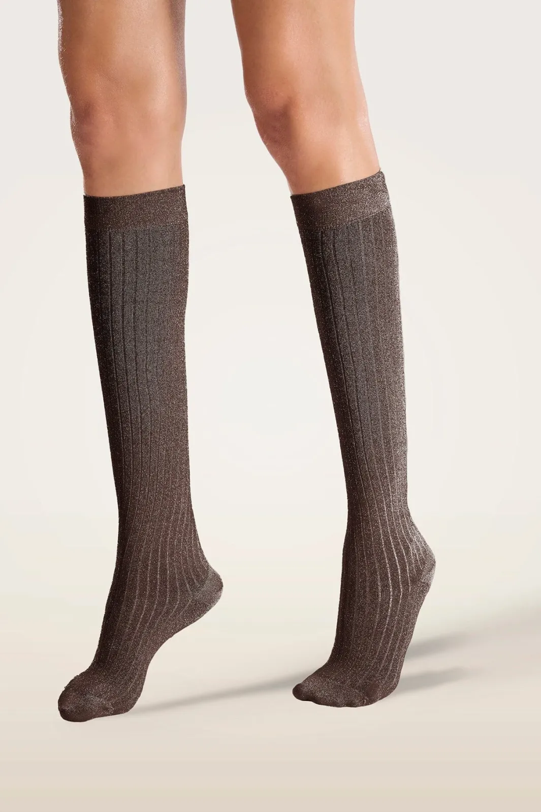 New Wolford Shimmer Rib Knee-highs34427 8294 Kokoa/silver