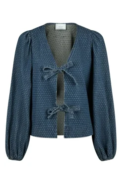 Discount Neo Noir Silvi Overdyed Dot Blouse Ash Blue