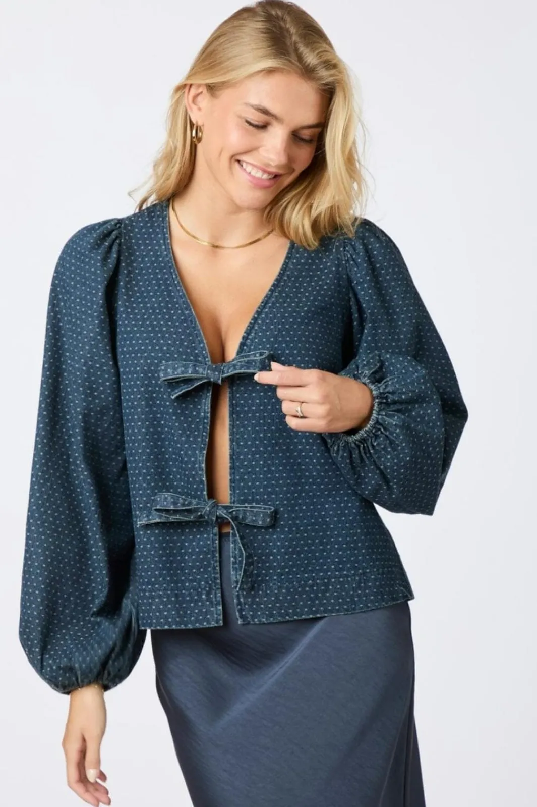 Discount Neo Noir Silvi Overdyed Dot Blouse Ash Blue