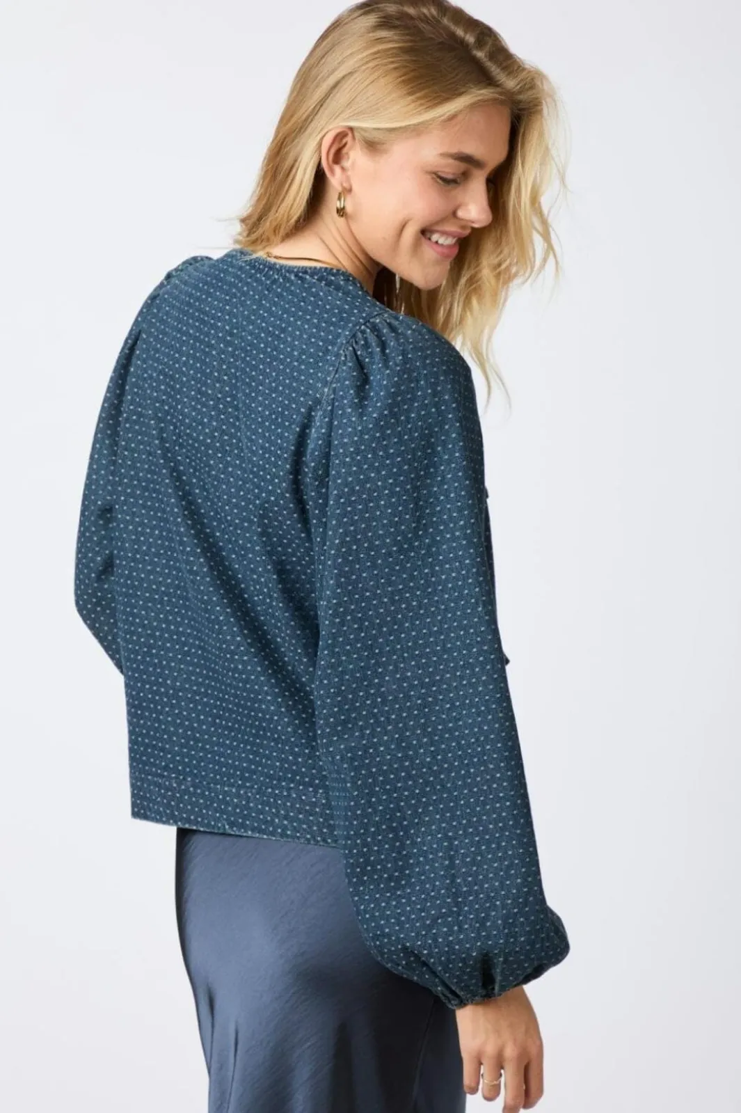 Discount Neo Noir Silvi Overdyed Dot Blouse Ash Blue