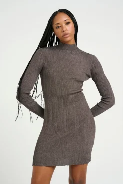 Online Gestuz Silvigz Ls Short Dress 10909595 106076 Warm Grey Metallic