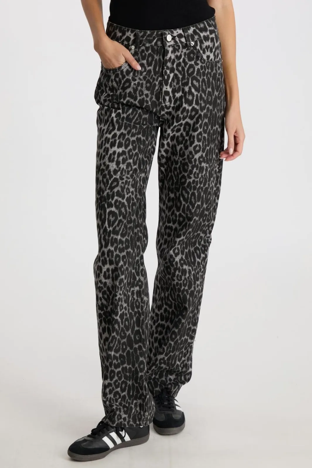 New Neo Noir Simona Leopard Pants Grey Leopard