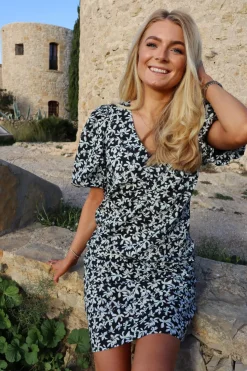 Online Liberte Siona-V-Neck-Dress 22187 Black Flower