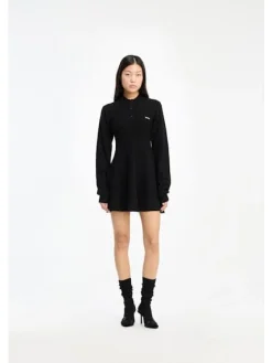 Sale Rotate Slinky Knit Polo Dress 115488100 BLACK
