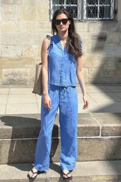 Neo Noir Sonar Linen Pants Dusty Blue