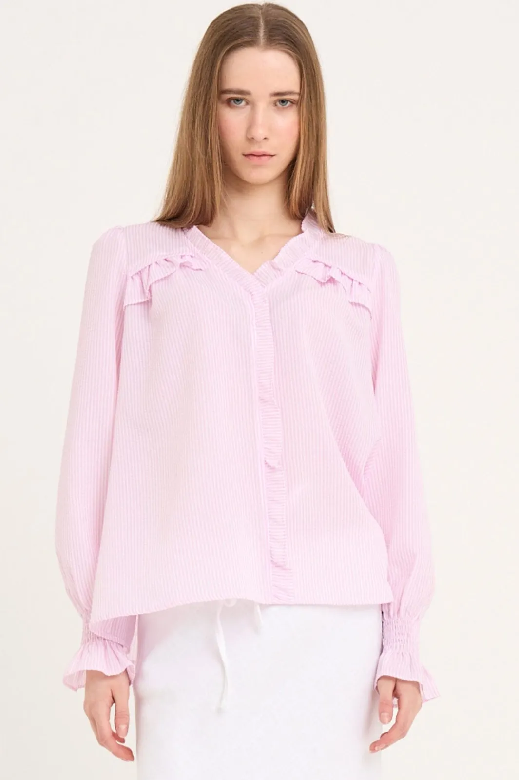 Outlet A-View Sonja Frill Blouse 104 Pink/White