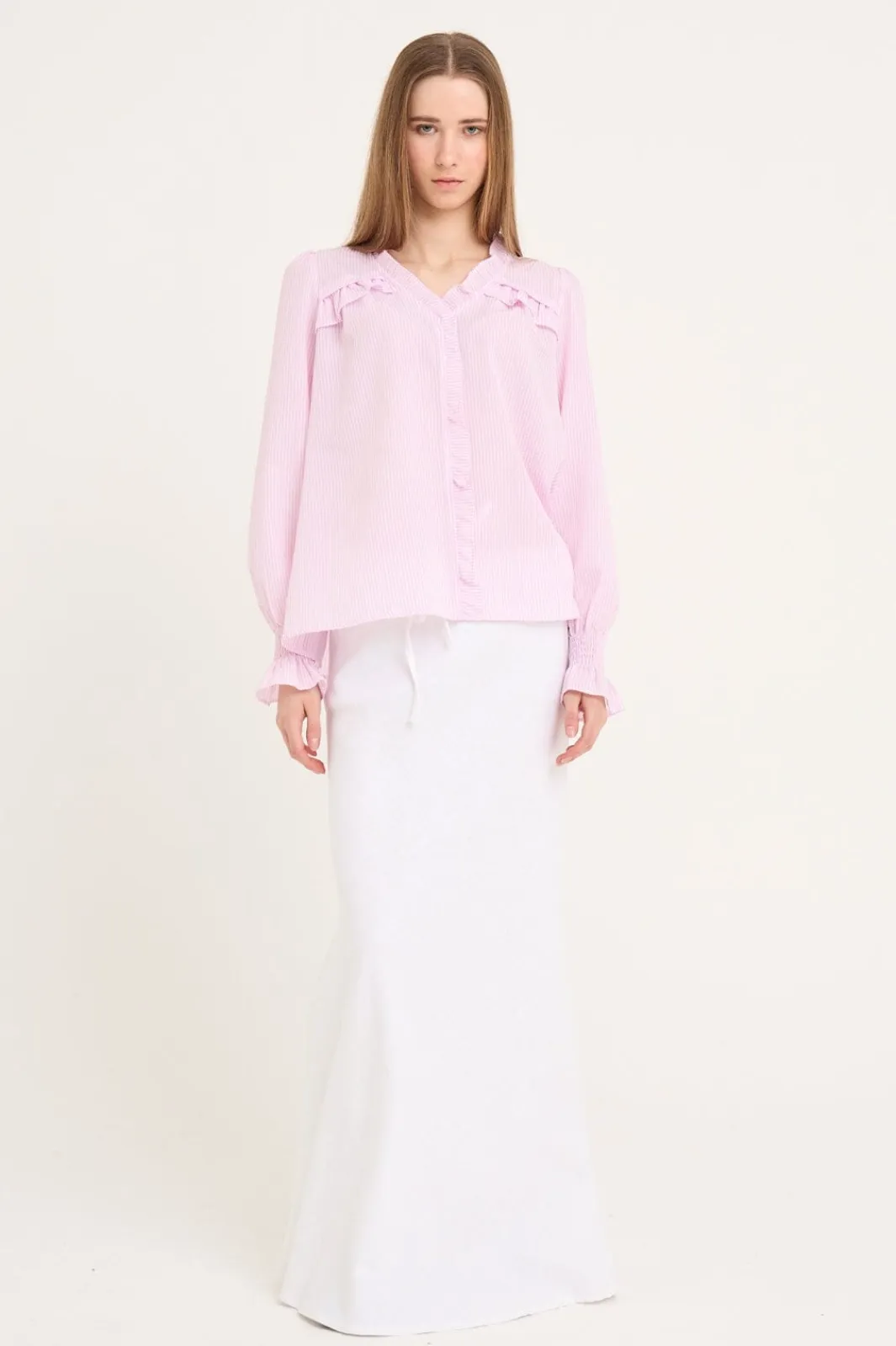 Outlet A-View Sonja Frill Blouse 104 Pink/White