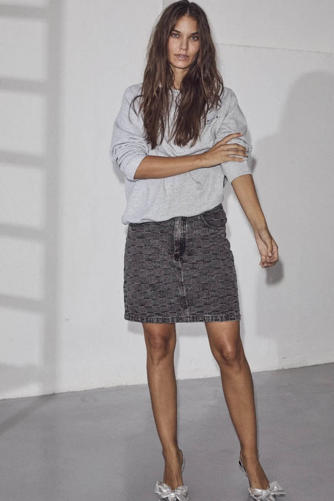 Discount Haute L'Amitié Square Denim Crop Skirt HL10054 Black