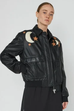 Clearance Stella Nova Starlight Leather Bomber Jacketsl54-7328 999 Black