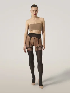 Outlet Wolford Suspender Tights17653 9952 Umber/black