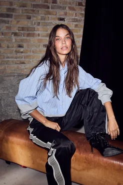 Sale Haute L'Amitié Sweat Mix Blue Stripe Shirt HL10460 Pale Blue/ Grey Melangé