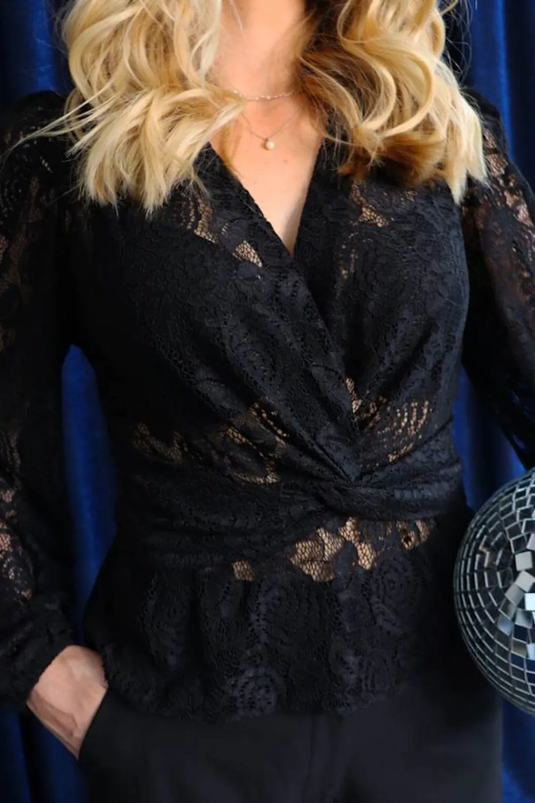 Sale Liberte Tiki Ls Twist Blouse 22120 Black Lace