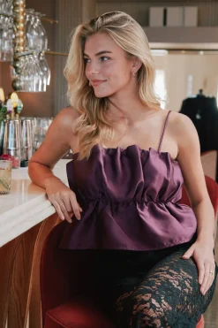 Neo Noir Tipton Dull Satin Top Burgundy