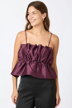 Neo Noir Tipton Dull Satin Top Burgundy