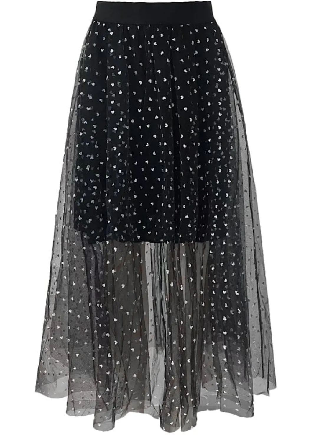 Liberte Tulle Heart Skirt 22098 Black Small Silver Hearts