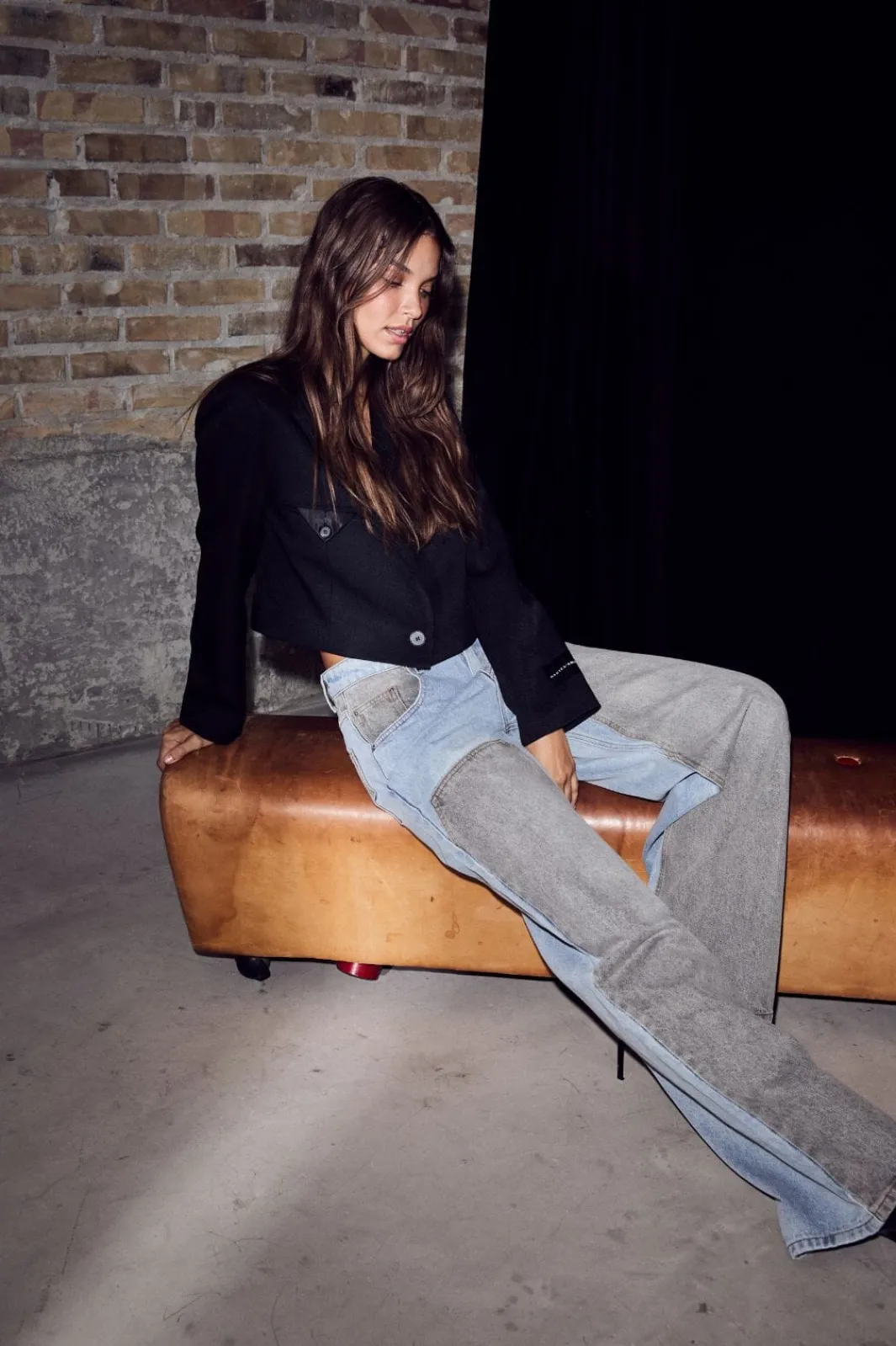 Discount Haute L'Amitié Two-Tone Patch Jeans HL10377 Blue/Grey Mix