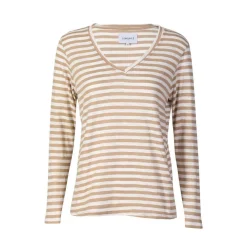 Online Liberte Ulla-Ls-Vneck-Stripe-Tshirt 22160 Sand White Stripe