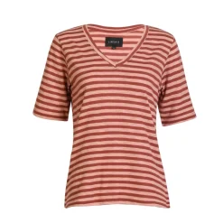 Clearance Liberte Ulla-Ss-Vneck-Stripe-Tshirt 21674 Rose Dark Rose Stripe