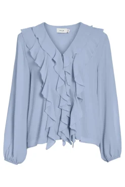 Outlet Vila Viane L/S V-Neck Frill Top/Ka 4977833 Kentucky Blue