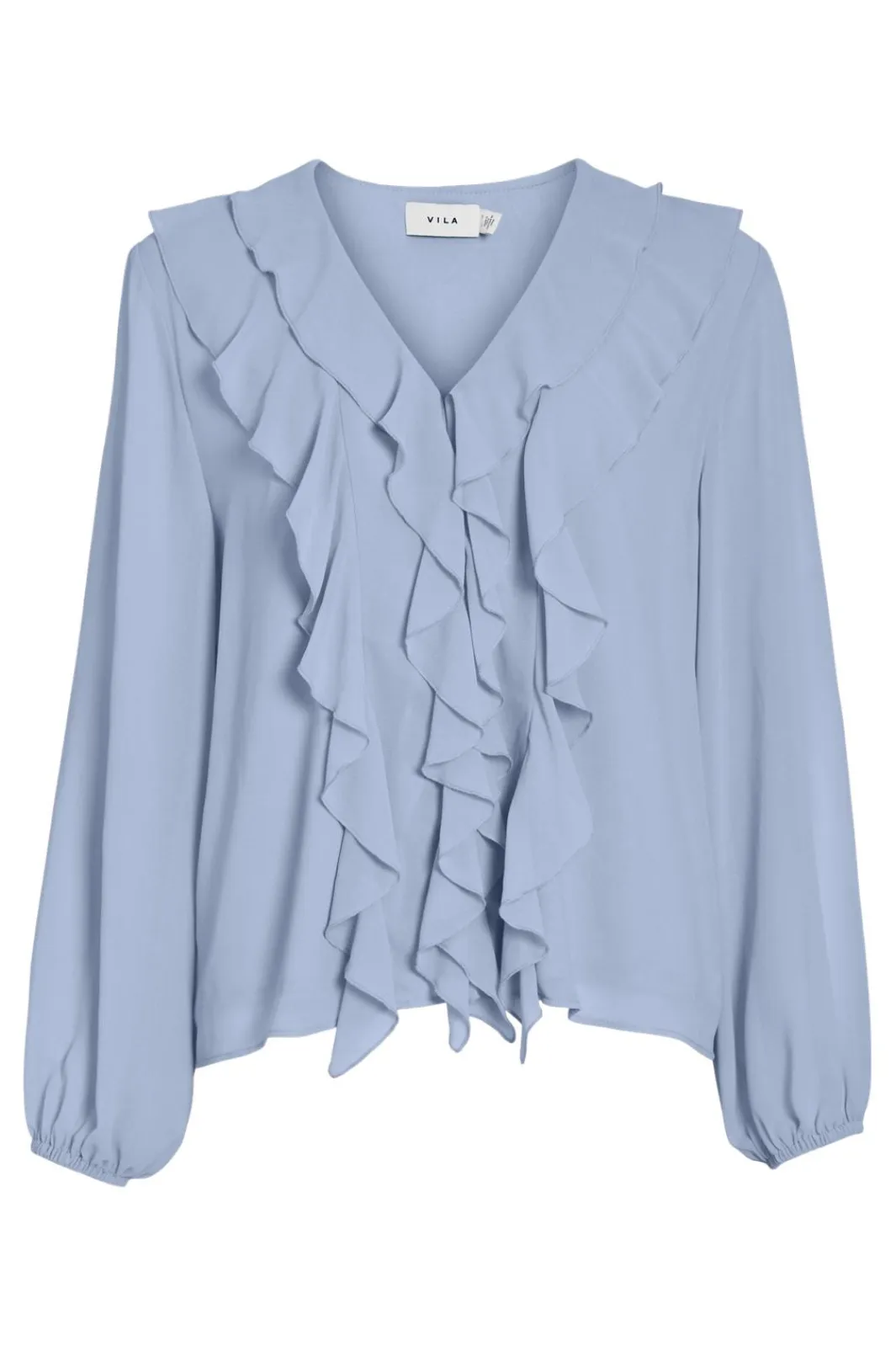Outlet Vila Viane L/S V-Neck Frill Top/Ka 4977833 Kentucky Blue