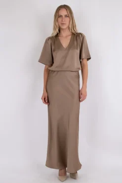 Best Neo Noir Vicky Heavy Sateen Skirt Dark Taupe