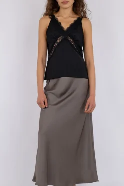 New Neo Noir Vicky Heavy Sateen Skirt Warm Grey