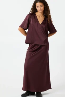 Outlet Neo Noir Vicky Heavy Sateen Skirt 159588 Burgundy