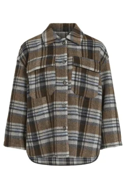 Hot Vila Viemie L/S Checked Shacket 5098983 Nuthatch Coffee Bean/Blue