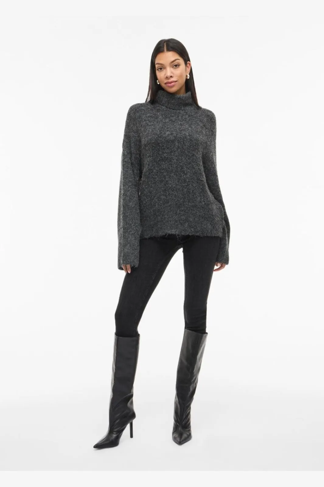 Discount Vila Vimarley L/S Roll Neck Knit Pullover 4971920 Dark Grey Melange