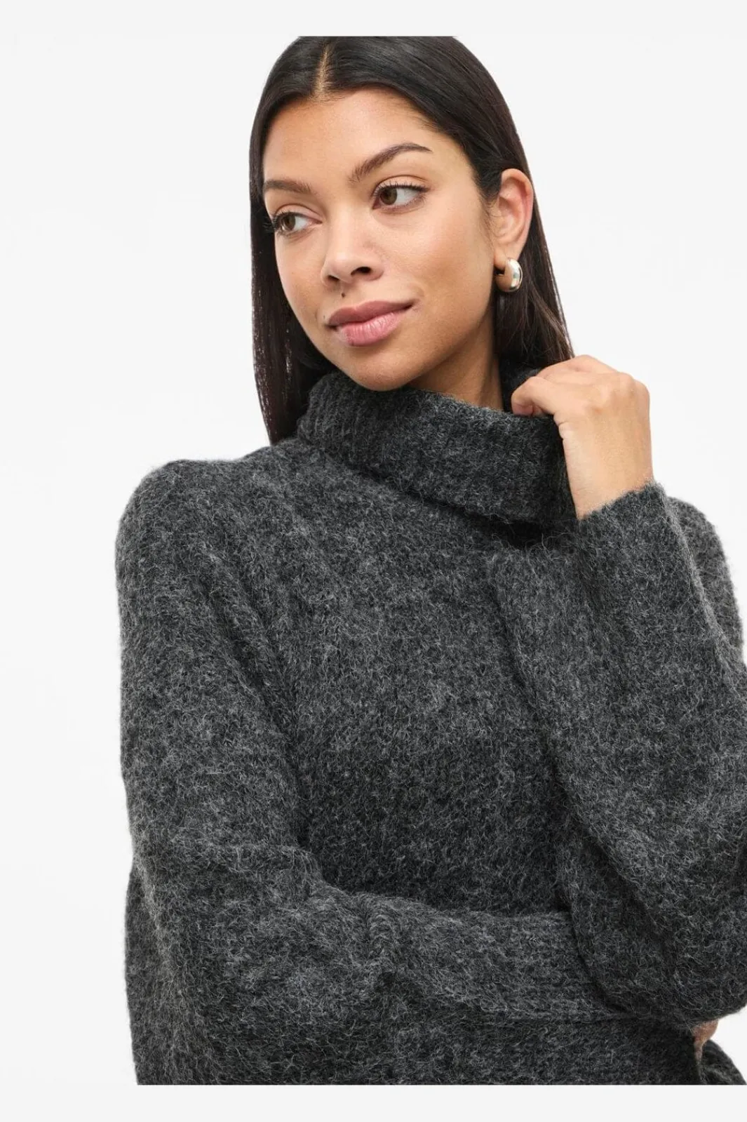 Discount Vila Vimarley L/S Roll Neck Knit Pullover 4971920 Dark Grey Melange