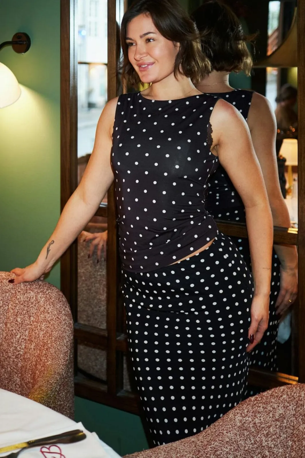 Clearance Neo Noir Viso Crepe Dot Skirt 167940 100