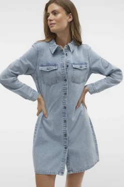 Sale Vero Moda Vmjennie Ls Short Denim Dress Mix 4524290 Light Blue Denim