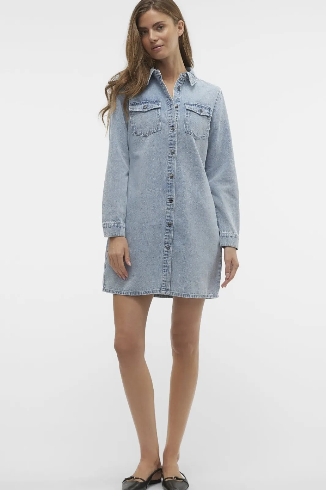 Sale Vero Moda Vmjennie Ls Short Denim Dress Mix 4524290 Light Blue Denim