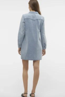 Sale Vero Moda Vmjennie Ls Short Denim Dress Mix 4524290 Light Blue Denim