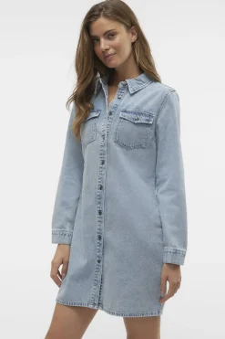 Sale Vero Moda Vmjennie Ls Short Denim Dress Mix 4524290 Light Blue Denim