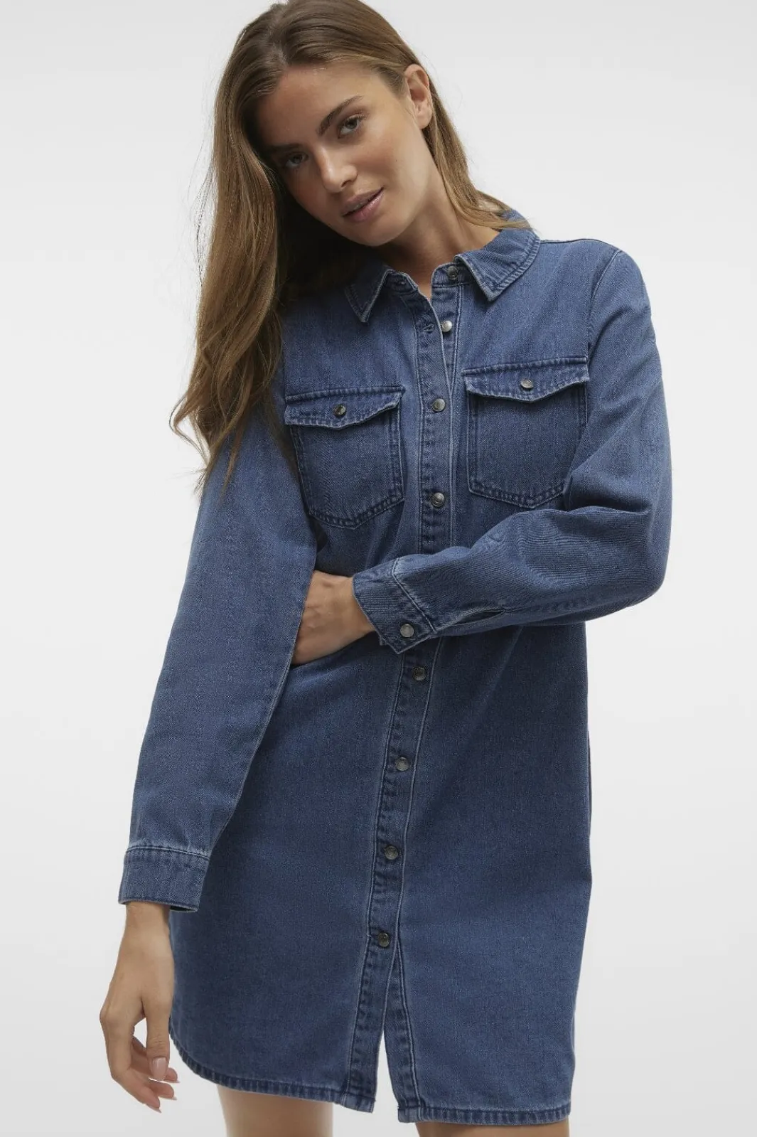Outlet Vero Moda Vmjennie Ls Short Denim Dress Mix 4536351 Medium Blue Denim