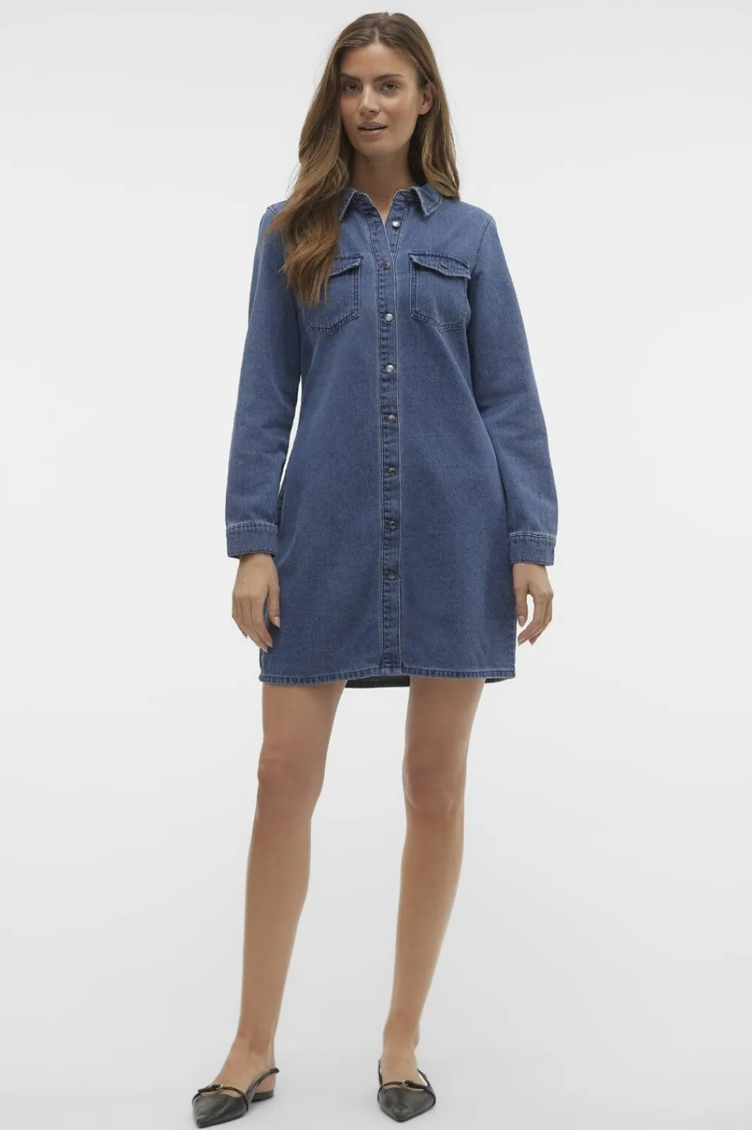 Outlet Vero Moda Vmjennie Ls Short Denim Dress Mix 4536351 Medium Blue Denim