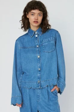 Hot Stella Nova Washed Blue Shirt With Scallop Edgewd54-2324 302 Light Blue