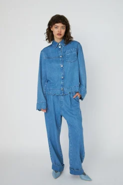 Hot Stella Nova Washed Blue Shirt With Scallop Edgewd54-2324 302 Light Blue