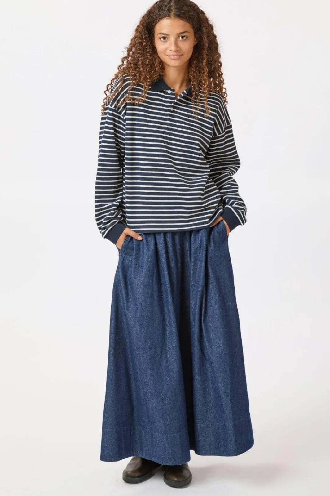 Clearance Neo Noir Yara Denim Long Skirt Dark Blue