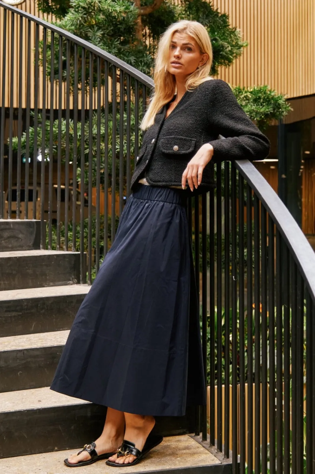 New Neo Noir Yara Poplin Skirt Navy