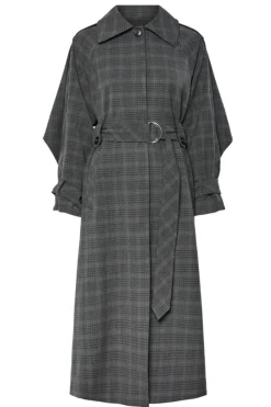 New YAS cicco Ls Long Coat 4887412 Dark Grey Melange W. Black